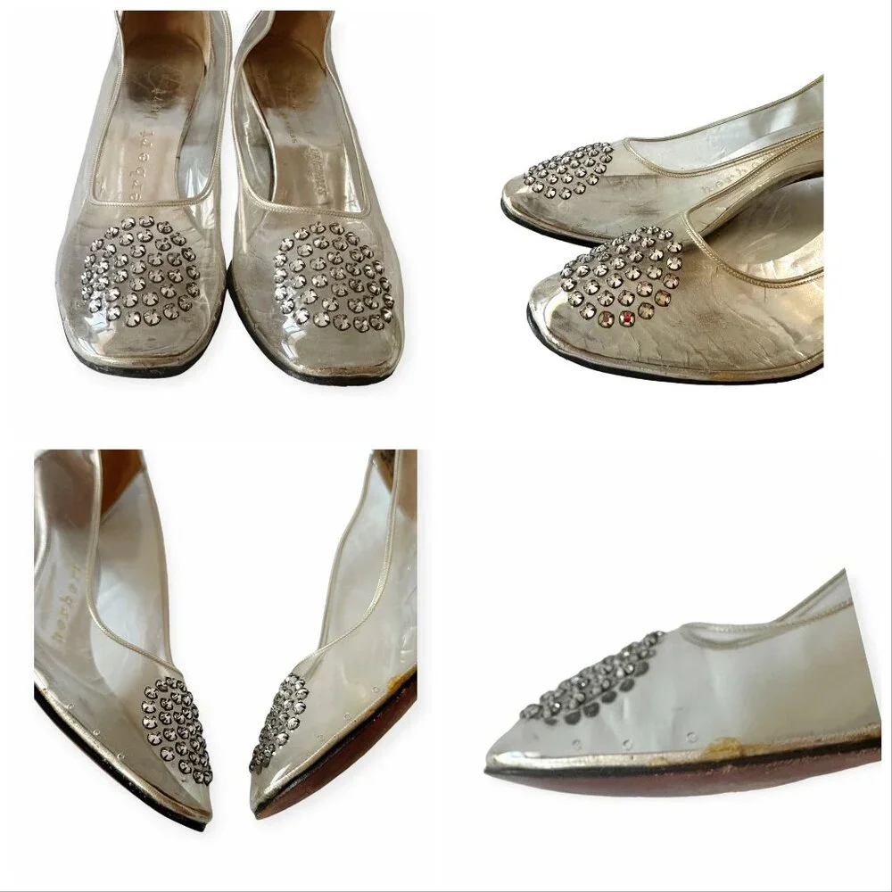 Vintage 60s Herbert Levine Clear Vinyl Lucite Heels Rhinestone Pumps Beth Levine